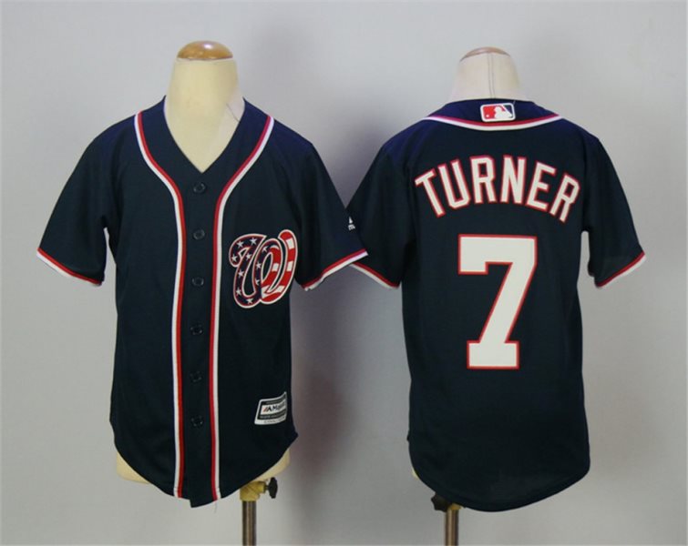 MLB Nationals 7 Trea Turner Navy New Cool Base Youth Jersey