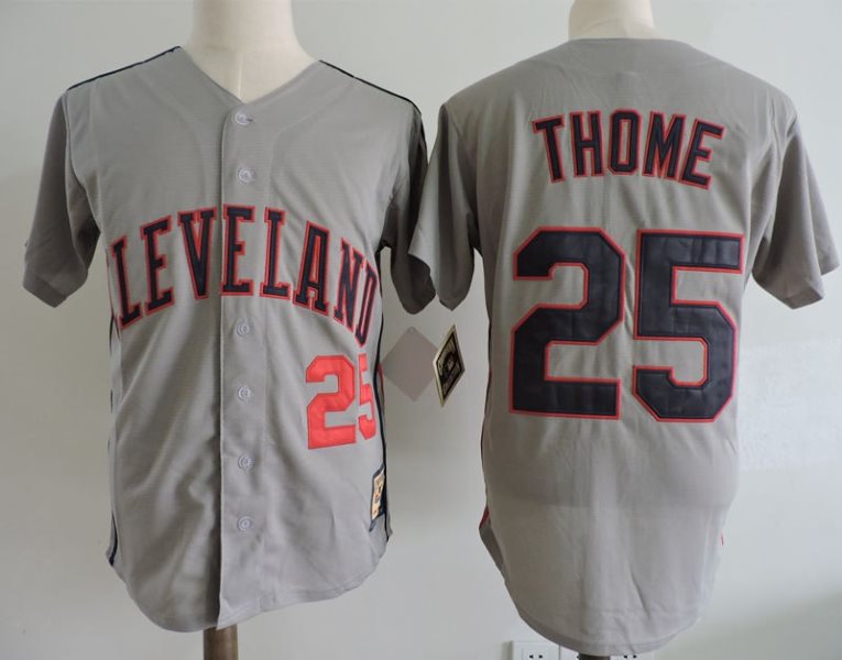 MLB Indians 25 Jim Thome Gray Cooperstown Collection Men Jersey