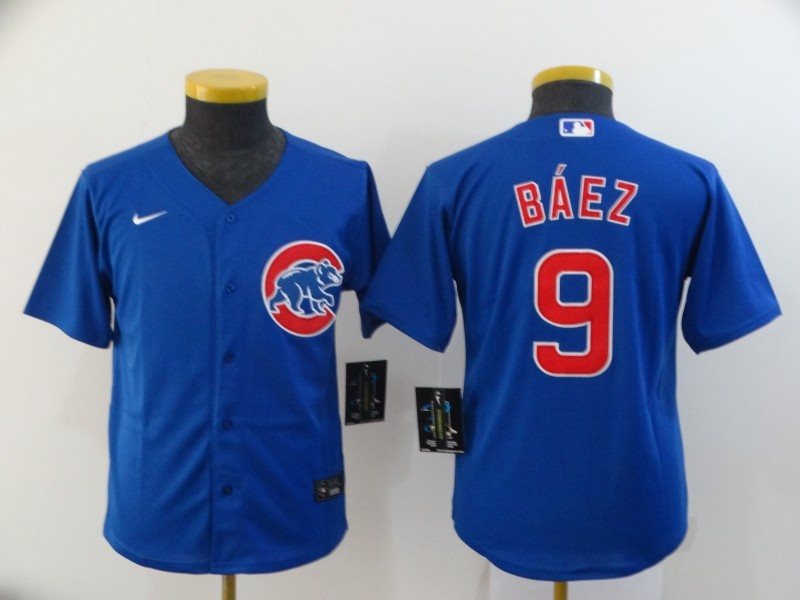 MLB Cubs Blue 9 Javier Baez 2020 Nike Cool Base Youth Jersey
