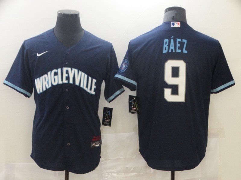 MLB Cubs Wrigleyville 9 BAEZ 2021 City Connect Cool Base Men Jersey