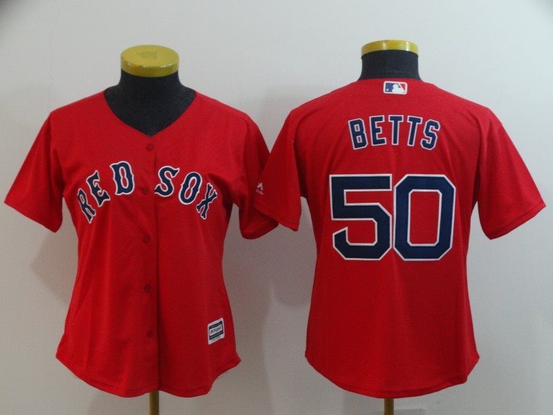 MLB Red Sox 50 Mookie Betts Red Cool Base Women Jersey