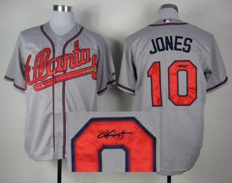 MLB Braves 10 Chipper Jones Grey Cool Base Autographed Men Jersey