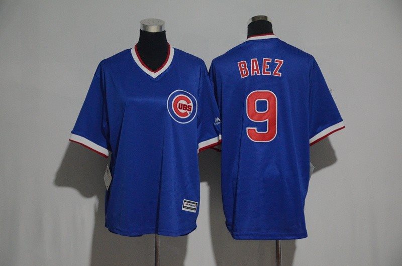 MLB Cubs 9 Javier Baez Blue Throwback Cool Base Youth Jersey
