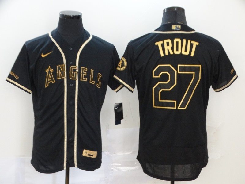 MLB Angels 27 Mike Trout Black Gold 2020 Nike Flexbase Men Jersey