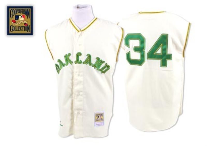 MLB Athletics 34 Rollie Fingers White Mitchell and Ness Throwback Men Jersey