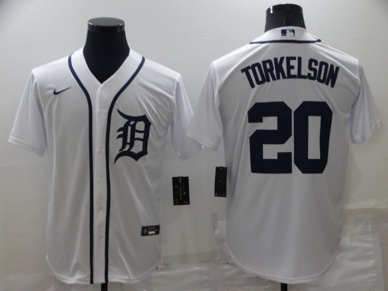 MLB Tigers 20 TORKELSON White Nike Cool Base Men Jersey