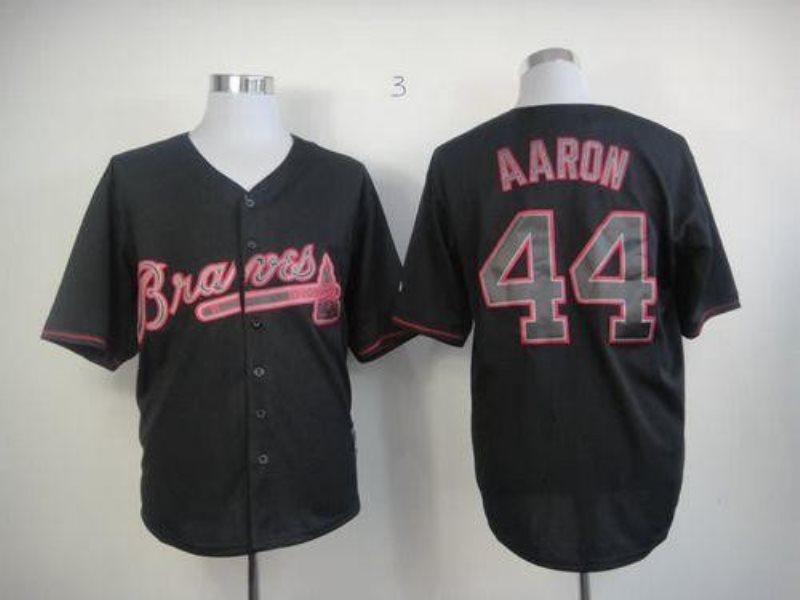 MLB Braves 44 Hank Aaron Black Fashion Men Jersey