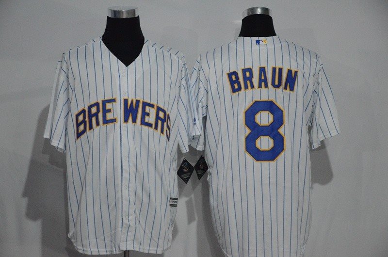 MLB Brewers 8 Ryan Braun White Men Jersey