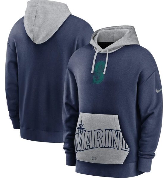 MLB Mariners Nike Navy Gray Heritage Tri Blend Pullover Hoodie