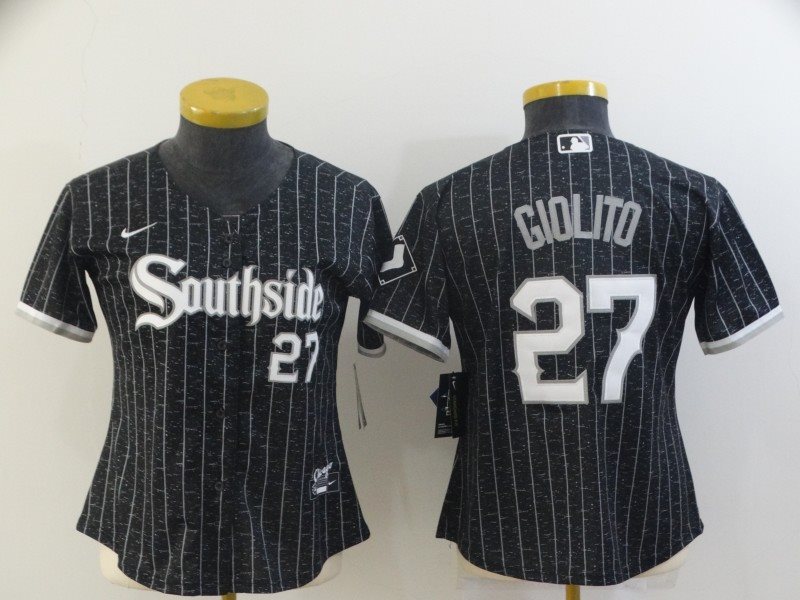 MLB White Sox Southside Black 27 Lucas Giolito 2021 City Connect Nike Cool Base Women Jersey