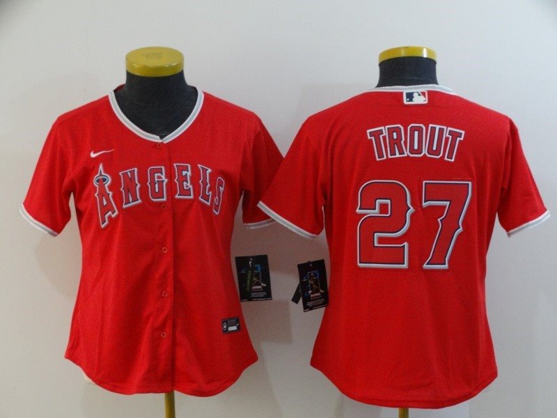 MLB Angels 27 Mike Trout Red 2020 Nike Cool Base Women Jersey(Run Small)