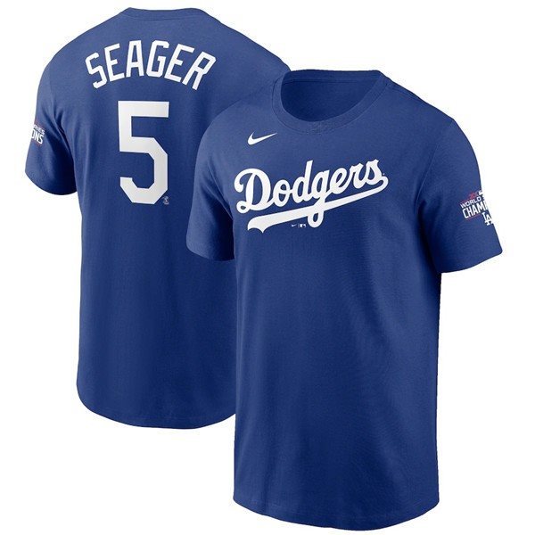 MLB Dodgers 5 Corey Seager Royal 2020 World Series Champions T-Shirt