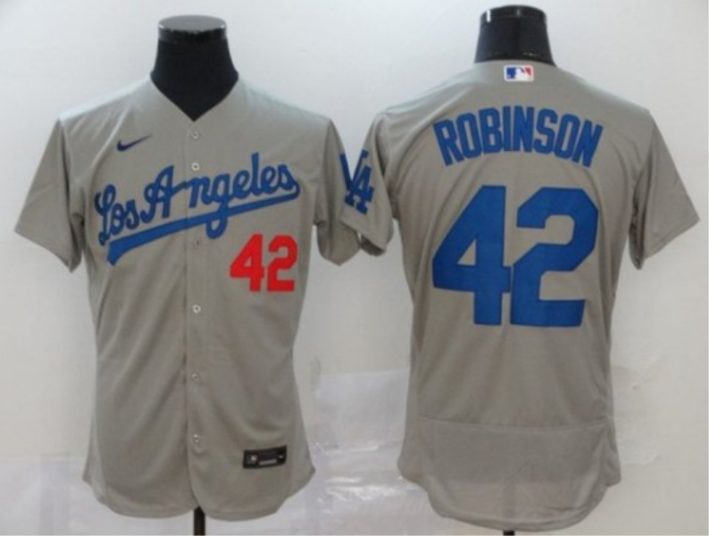 MLB Dodgers 42 Jackie Robinson Grey Nike Cool Base Men Jersey