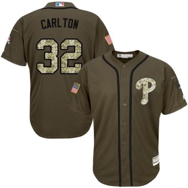 MLB Phillies 32 Steve Carlton Green Salute to Service Men Jersey