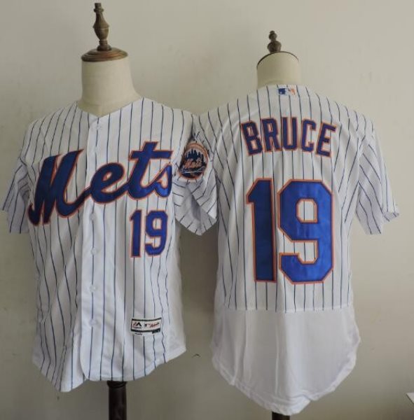 MLB Mets 19 Jay Bruce White Blue Strip Flexbase Men Jersey