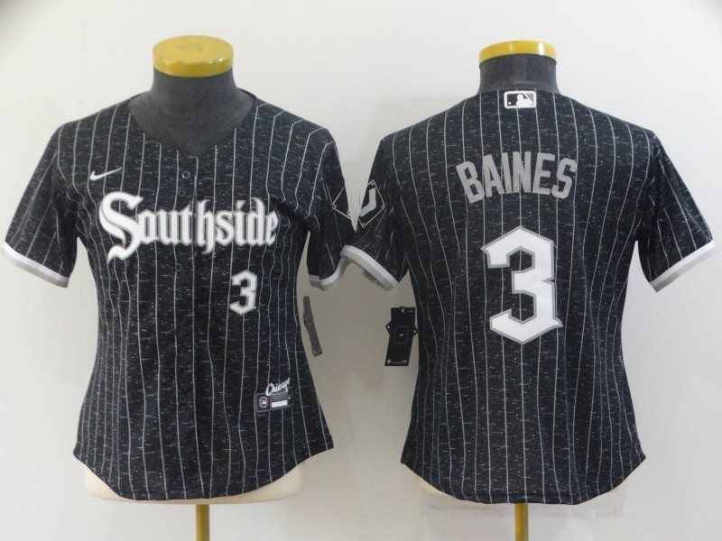MLB White Sox Southside 3 Harold Baines Black 2021 City Connect Nike Cool Base Women Jersey