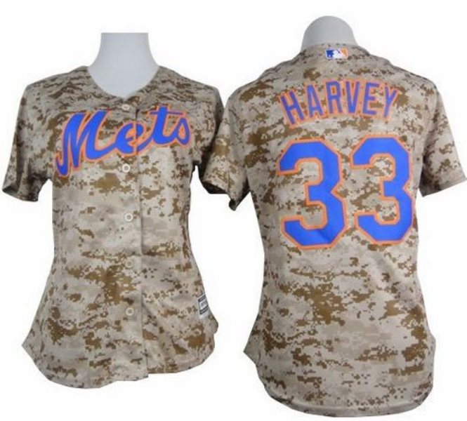 MLB Mets 33 Matt Harvey Camo Fashion Women Jersey