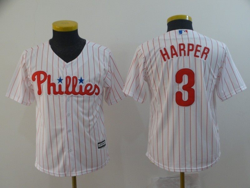 MLB Phillies 3 Bryce Harper White Cool Base Youth Jersey