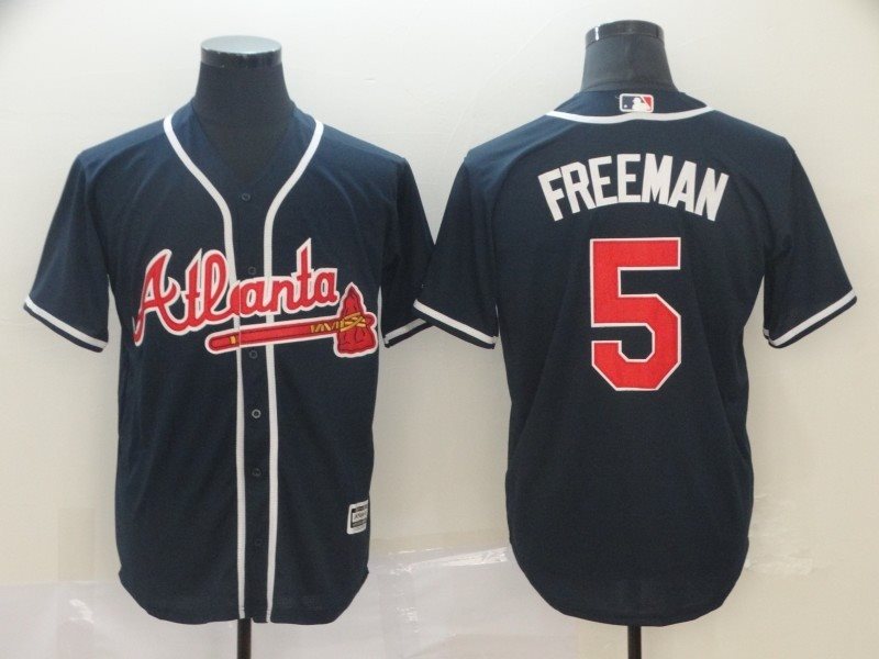 MLB Braves 5 Freddie Freeman Navy Cool Base Men Jersey