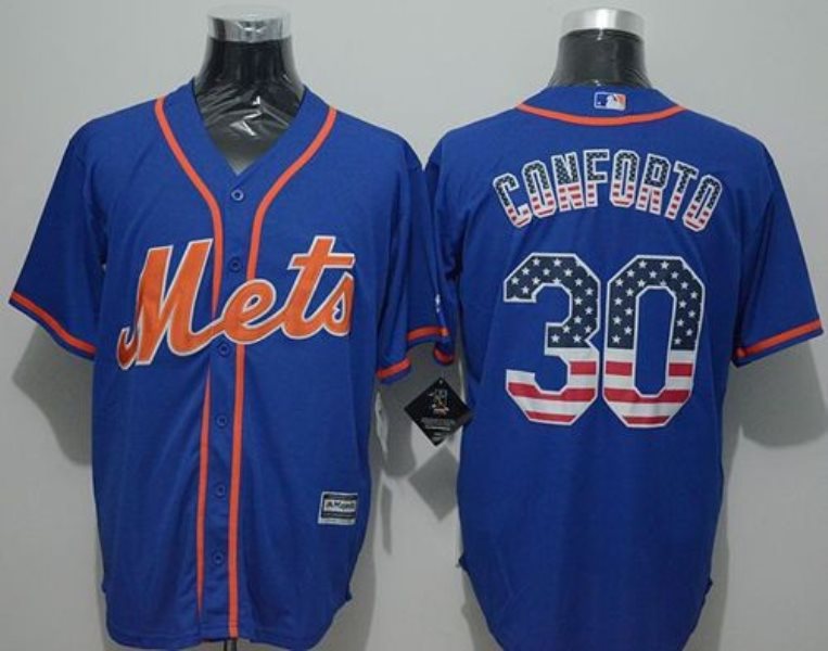 MLB Mets 30 Michael Conforto Blue USA Flag Fashion Men Jersey
