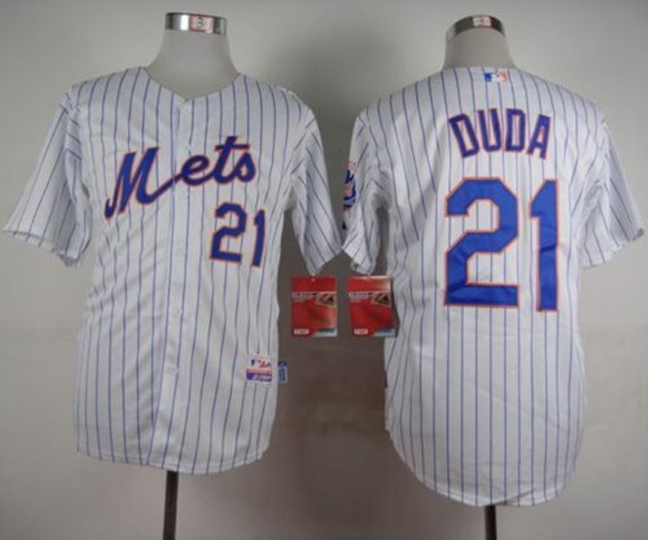 MLB Mets 21 Lucas Duda White(Blue Strip) Home Cool Base Men Jersey