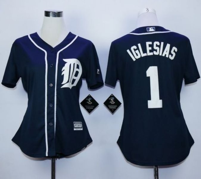MLB Tigers 1 Jose Iglesias Navy Blue Fashion Women Jersey