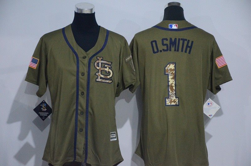 MLB Cardinals 1 Ozzie Smith Green Salute to Service Women Jersey
