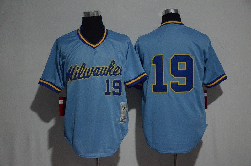 MLB Brewers 19 Robin Yount Blue Mitchell and Ness Throwback Men Jersey