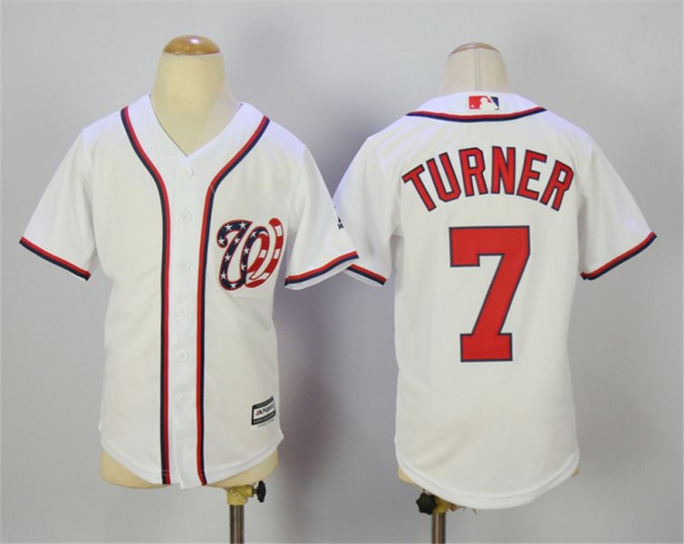 MLB Nationals 7 Trea Turner White New Cool Base Youth Jersey