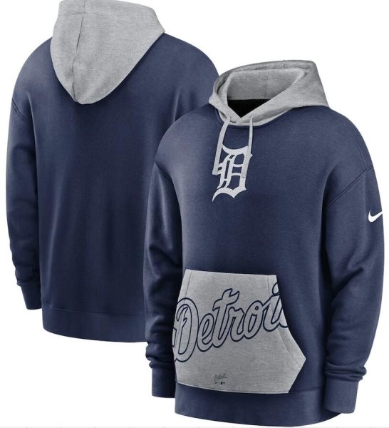 MLB Detroit Tigers Nike Navy Gray Heritage Tri Blend Pullover Hoodie