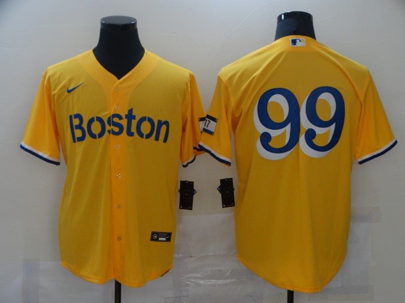 MLB Red Sox 99 Yellow 2021 New Cool Base Men Jersey
