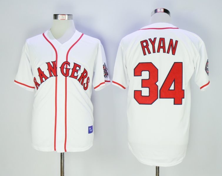 MLB Rangers 34 Nolan Ryan White Throwback Men Jersey
