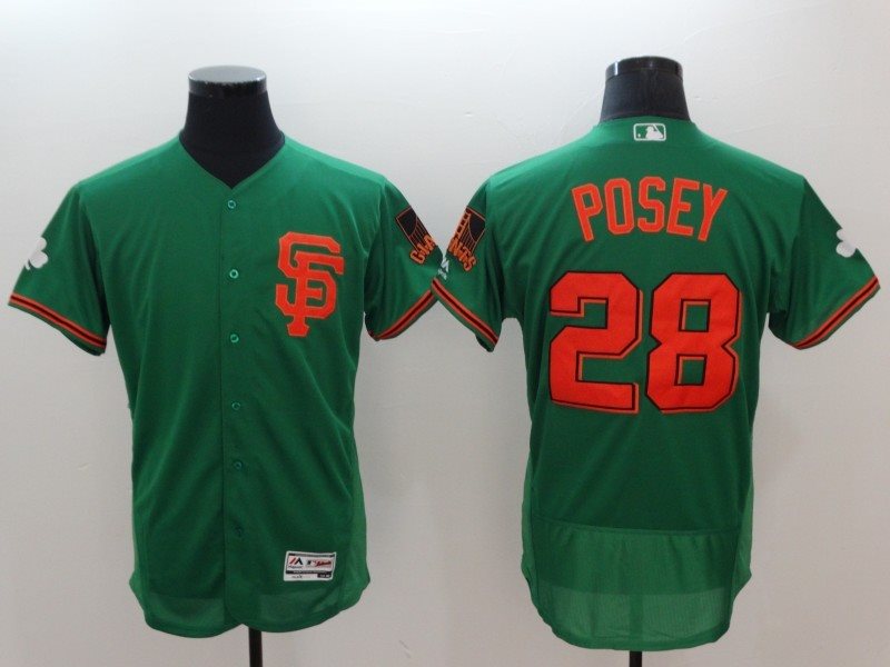 MLB Giants 28 Buster Posey Green St Patrick's Day Flexbase Men Jersey