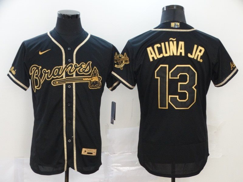 MLB Braves 13 Ronald Acuna Jr. Black Gold 2020 Nike Flexbase Men Jersey