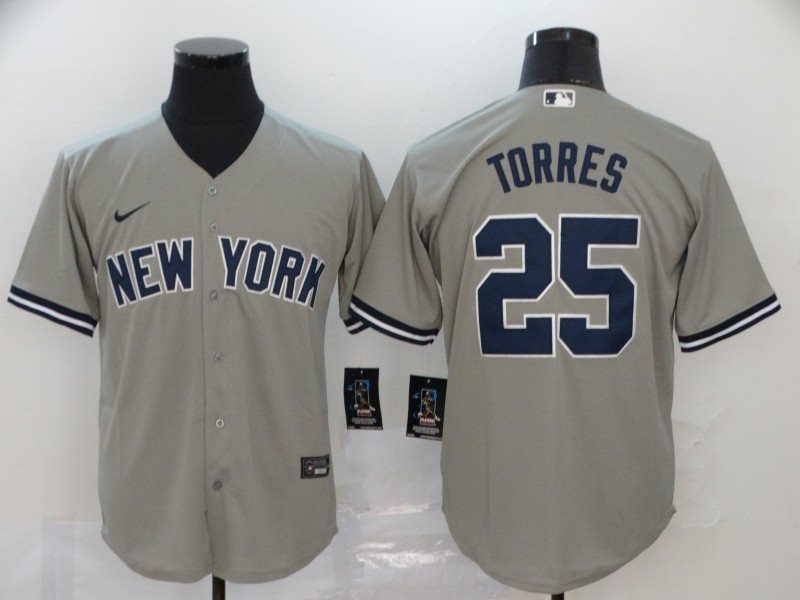 MLB Yankees 25 Gleyber Torres Grey 2020 Nike Cool Base Men Jersey(name on back)