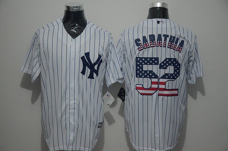 MLB Yankees 52 CC Sabathia White USA Flag New Men Jersey