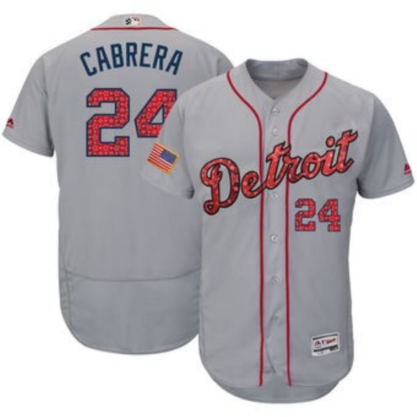 MLB Tigers 24 Miguel Cabrera Gray 2018 Stars & Stripes Flex Base Men Jersey