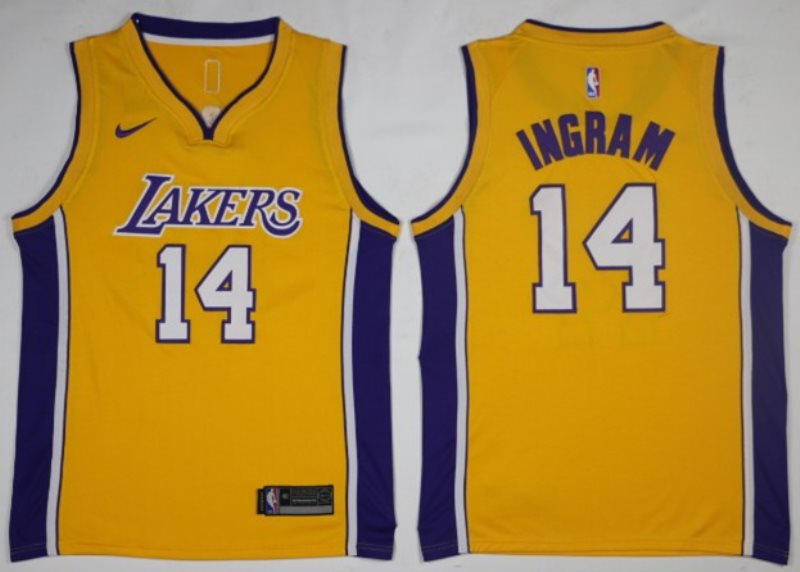 NBA Lakers 14 Brandon Ingram 2017-18 Yellow Nike Men Jersey