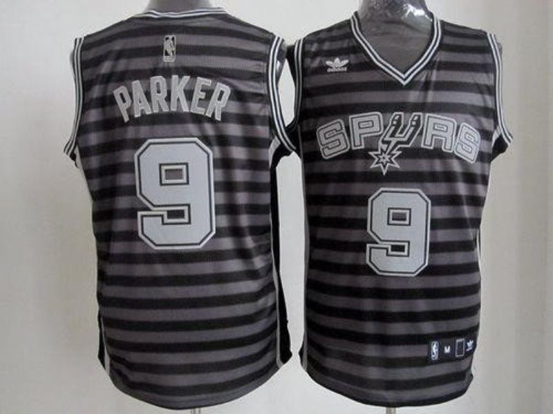 NBA Spurs 9 Tony Parker Black Grey Groove Men Jersey