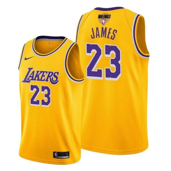 NBA Lakers 23 LeBron James Yellow 2020 Finals Patch Men Jersey