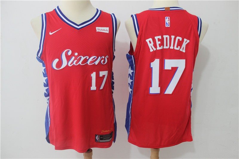NBA 76ers 17 J.J. Redick Red Nike Men Jersey