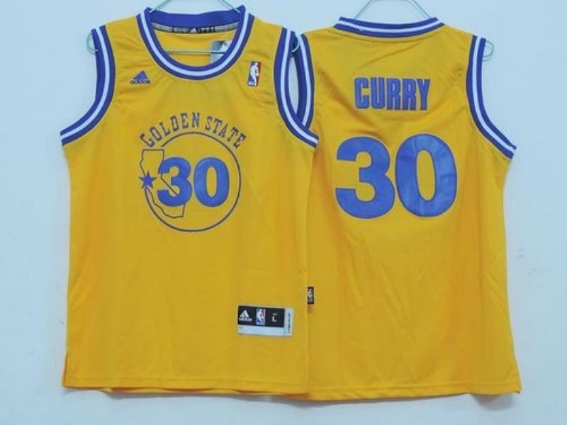 NBA Warriors 30 Stephen Curry Gold Throwback Youth Jersey