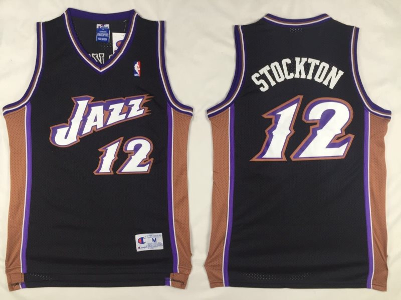 NBA Jazz 12 John Stockton Black Men Jersey