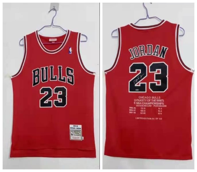NBA Bulls 23 Michael Jordan Red 1995-98 Three Champion Men Jersey
