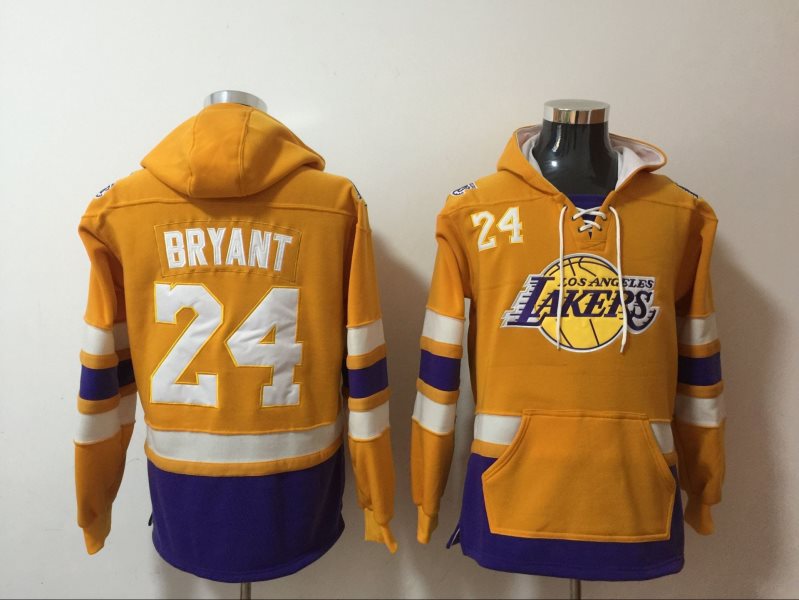 NBA Lakers 24 Kobe Bryant Yellow Hoodie Sweatshirt