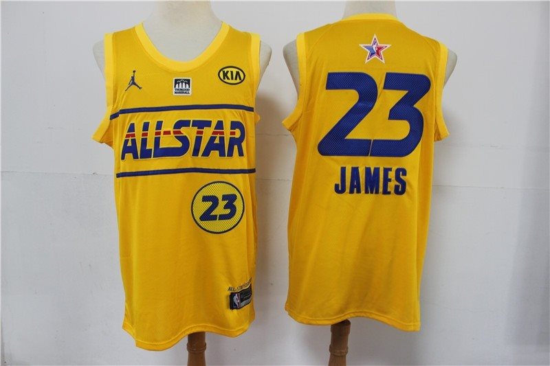 NBA Lakers 23 LeBron James Yellow Western Conference 2021 All-Star Men Jersey