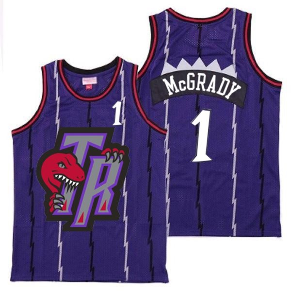 NBA Raptors 1 Tracy McGrady Purple Big Gray TR Logo Retro Men Jersey