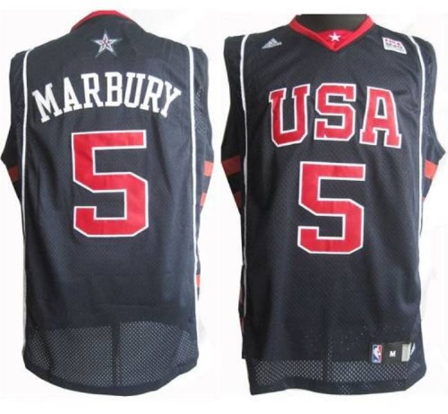 Team USA No.5 Stephon Marbury Dark Blue Summer Olympics Men's Basketball Jersey