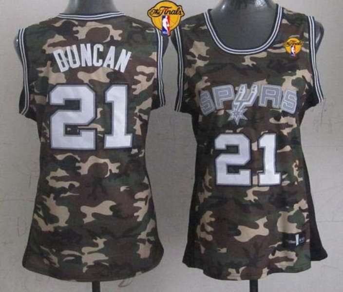 NBA Spurs 21 Tim Duncan Camo With Finals Patch Stealth Collection Women Jersey