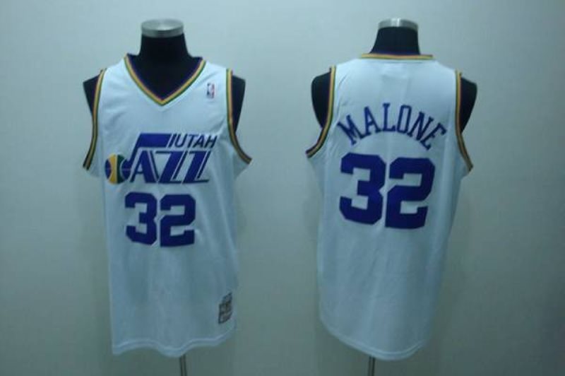 NBA Jazz 32 Karl Malone White Throwback Men Jersey